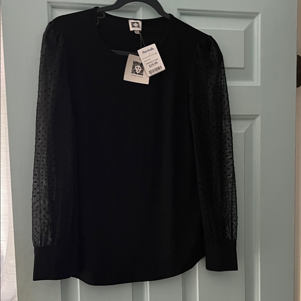 Max Studio Black Blouse with Sheer Sleeves